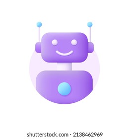 3D bot icon isolated on white background. Chatbot and online support concept. Cute robot. Can be used for many purposes. Trendy and modern vector in 3d style.