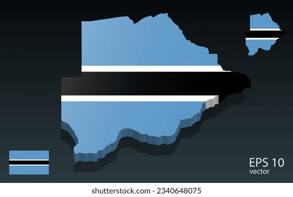 3D Botswana Karte und Flagge . 3D-Formdesign. Konzept des Unabhängigkeitstages . Sichtansicht . Vektorgrafik