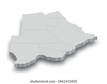 Mapa blanco de Botsuana 3d con regiones aisladas sobre fondo blanco