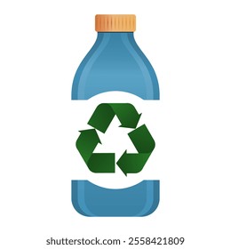 3d  bottle recycling icon blue plastic, glass bottle cut in two halves  green recycle sign within 