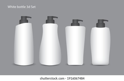 3 d vector de botella. Frasco de champú de plástico blanco Embalaje para crema, piel, loción, champú, belleza, salud, medicina, Suplemento. 3 quinquies realistas. Burla realista en 3d. diseño de producto. Paquete cosmético. 