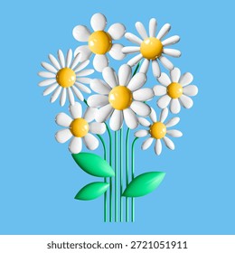 Flores blancas de la margarita del Vector del ramo 3D