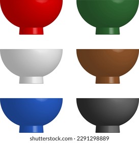 3d bowl isolated vector illustration set.