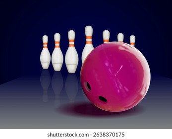 3d bowling ball and pins. Realistic bowling ball and skittles