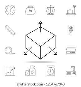 3d box with arrows icon. Detailed set of measuring instruments icons. Premium graphic design. One of the collection icons for websites, web design, mobile app
