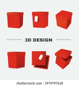3D box collection in different view. Delivery and gift boxes realistic design isolated on white.