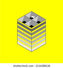 3d box with four holes on it and decorated with peace flag on it