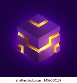 3D Box with golden Light