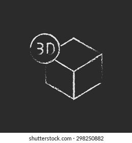 3D box hand drawn in chalk on a blackboard vector white icon on a black background