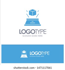 3d, Box, Hologram, Imagination, Presentation Blue Solid Logo with place for tagline. Vector Icon Template background