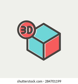 3D Box Icon Thin Line For Web And Mobile, Modern Minimalistic Flat Design. Vector Icon With Dark Grey Outline And Offset Colour On Light Grey Background.