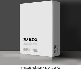 La caja 3d se burla de la cubierta blanca. Diseño de la plantilla de embalaje en blanco. Cartón de papel vertical con espacio para copiar. Ilustración vectorial aislada 3d.