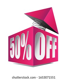 3D box.50% OFF - Imagen del Vector de Promoción de Oferta Especial. Oferta de descuento de precios. Oferta en la web de Sticker de Promo Sticker de temporada.