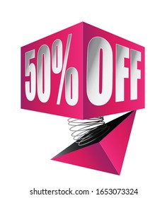3D box.50% OFF - Imagen del Vector de Promoción de Oferta Especial. Oferta de descuento de precios. Colorido fondo de Sticker Promo de venta de temporada.Oferta web