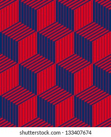 3d boxes geometric optical seamless pattern, vector background.