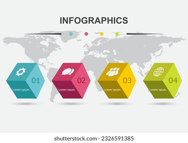 Plantilla de diseño infográfico de cajas 3D con sombra, vector de stock