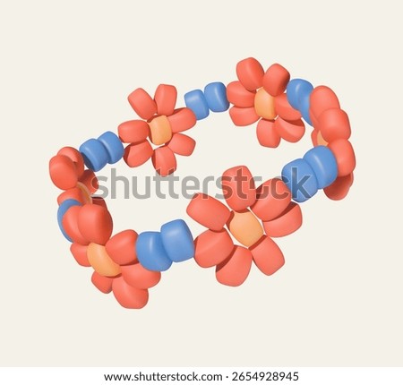 3D bracelet made of red, blue, and yellow flower-shaped beads, perfect for kids, DIY crafts, or jewelry themes.
