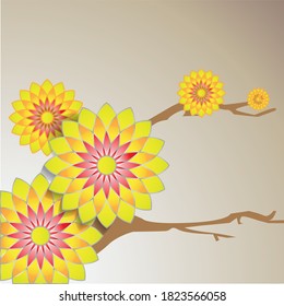 3D branches of golden arabesque style blossoms on golden background