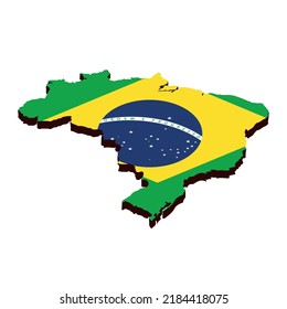 3D Brazil map with flag isolated on white background