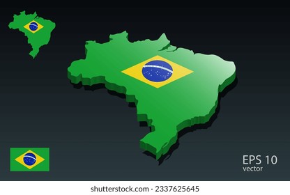 3D brazil map and flag . 3D shape design . Independence day concept . Perspective view . Vector