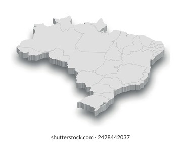 3d Brasil mapa blanco con regiones aisladas sobre fondo blanco