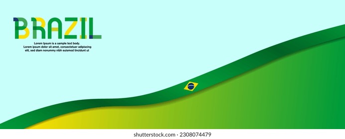 3d Brazilian Flag Banner with gradient background and space for text and pictures. Silk Brazil banner design background with Brazilian flag colors. Editable Vector Illustration. EPS 10.