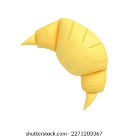 3D bread croissant on white background. Plasticine cartoon style icon. Vector illustration design. 