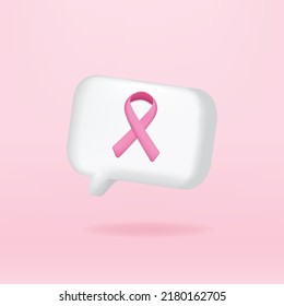 3D breast cancer with pink ribbon symbol social media notification icon isolated on white bubble speech.