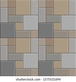 Fondo de textura de pavimento de piedra de ladrillo 3D, patrón de ilustración vectorial gris sin fisuras