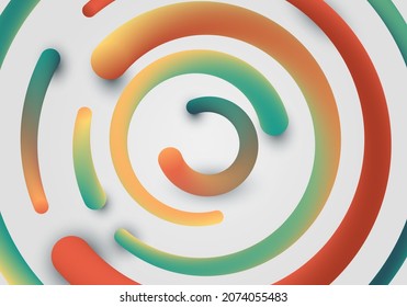 3D bright color rounded lines circles pattern on white background. Vector graphic illustration