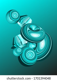 Formas geométricas luminosas 3D en tonos turquesa y azul claro. Nuevo estilo en formas abstractas. Diseño creativo. Vector EPS 10