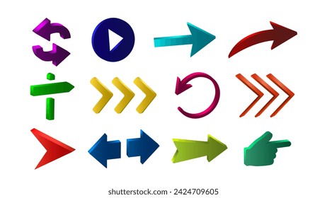 3d bright multicolored arrow pointers on a white background.