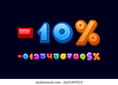 3D bright numbers, rounded multi colored numerals, vector illustration 10EPS