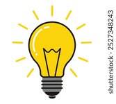 3d bright yellow lightbulb with glowing vector illustration.