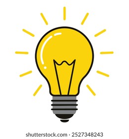 3d bright yellow lightbulb with glowing vector illustration.