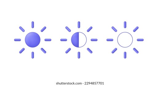 3D Brightness control icons set. Screen brightness and contrast level settings icon. Contrast level concept. Trendy and modern vector in 3d style.