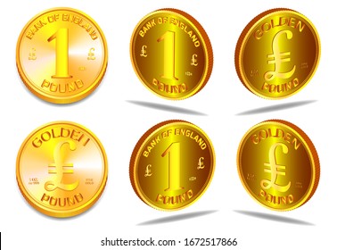 3d British Pound 1 oz fine gold coin in multiple projections EPS10