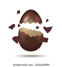 3D Broken Dark Chocolate Egg With Shadow. EPS10 Vector