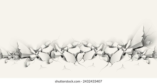 3d broken floor abstract illustration isolated on white background.