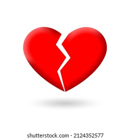 3d Broken heart icon. Love break, divorce, heartbreak or breakup symbol. Vector illustration.