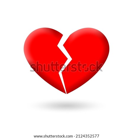 3d Broken heart icon. Love break, divorce, heartbreak or breakup symbol. Vector illustration.