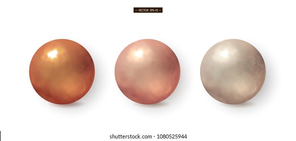 3d bronze, brass, copper, silver balls Set of realistic elements for design Vector illustration Eps10