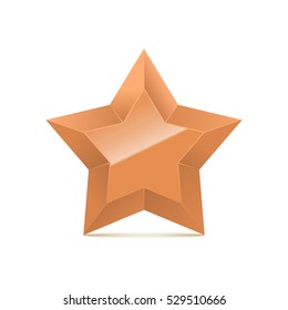 3D bronze star isolated on white background. Third place icon. Vector illustration