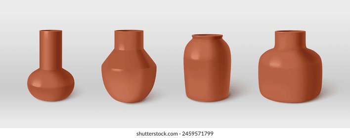 Maceta de cerámica 3d marrón. Jarrón de terracota aislado tubo de porcelana. colección de botella de tubo de cilindro. Escultura de cerámica decorativa maqueta vacía. Vertical de diseño de renderizado de vasija de arcilla alta o urna.