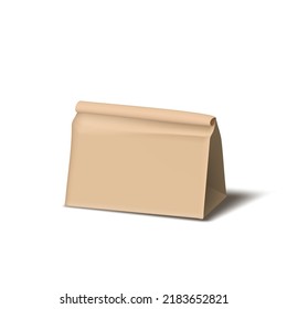 3D Brown Craft Paper Bag For Food Delivery. EPS10 Vector