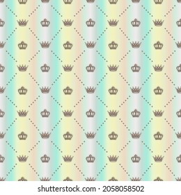 3D brown crown and stars on rainbow background, pattern and background