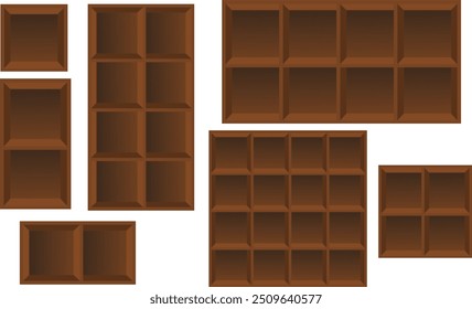 3d brown Floating shelves on a white wall background	