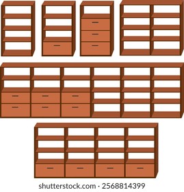 3d brown Floating shelves on a white wall background	