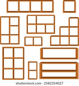 3d brown Floating shelves on a white wall background