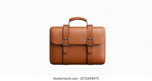 3d brown leather briefcase is displayed against a neutral backdrop, highlighting its sleek design. This versatile accessory suits professionals and students alike for daily use.